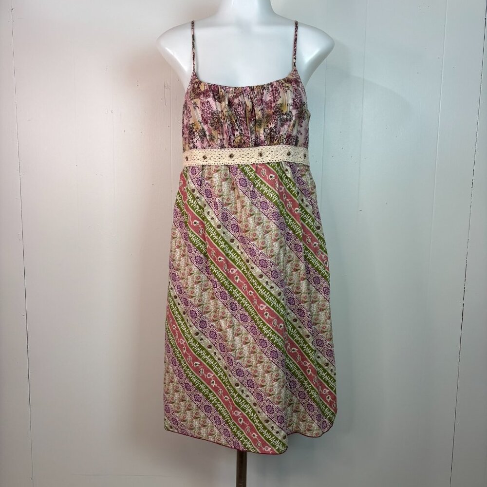 Xhilaration Dress Medium Pink Green Y2K Fairycore Fairy Grunge Earthy Babydoll‎